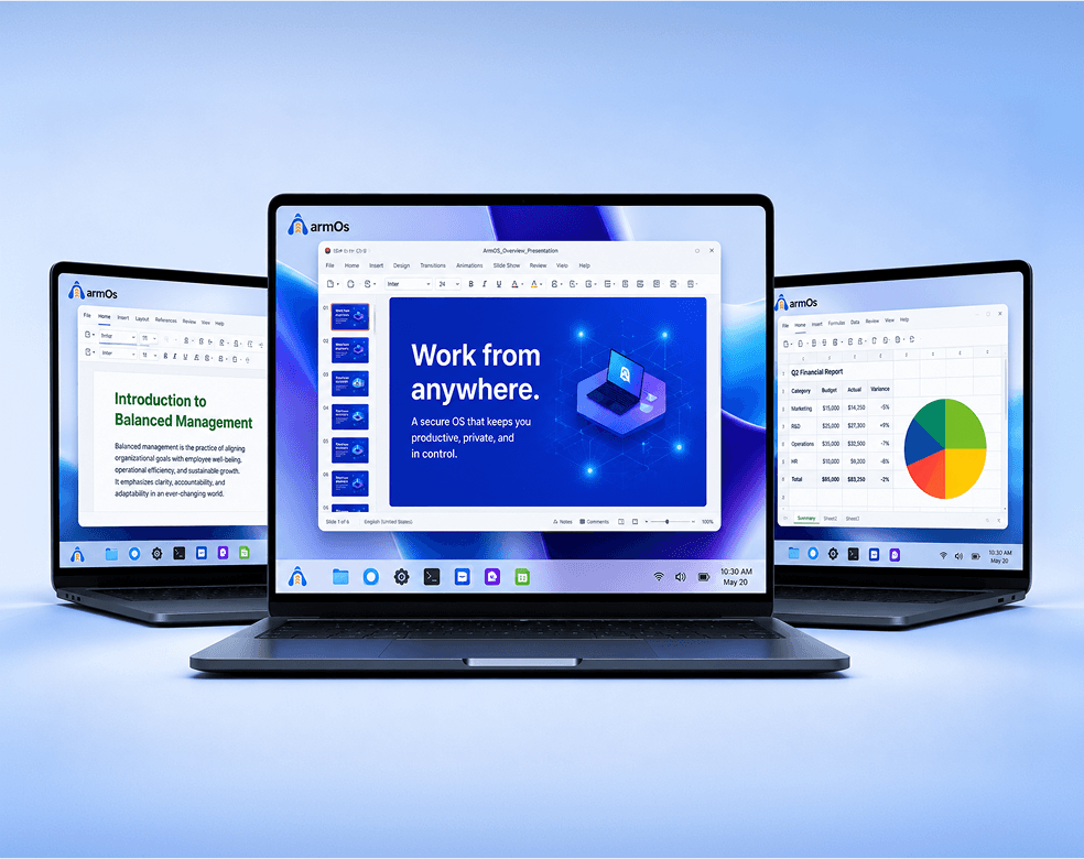ArmOS portable workspace running across multiple laptops