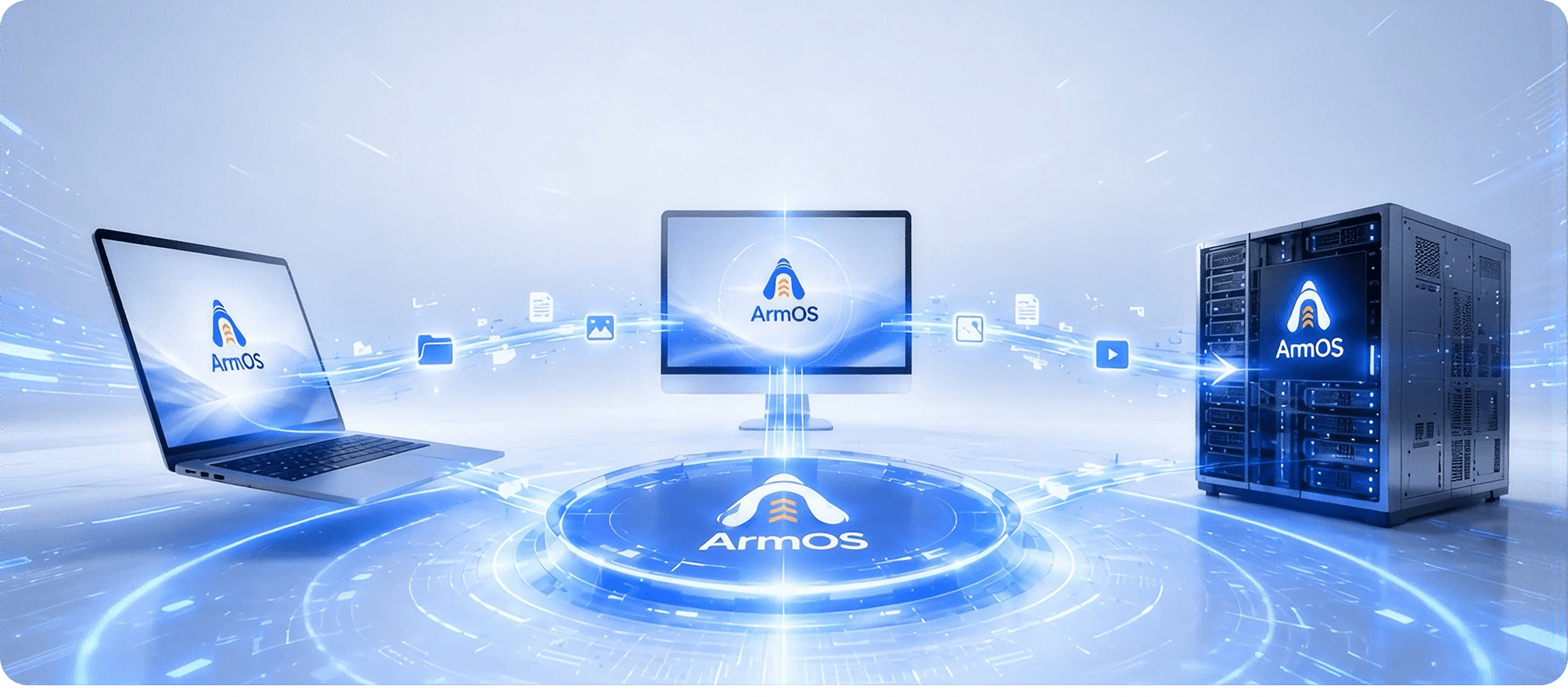 ArmOS running across desktop, server, and mobile hardware